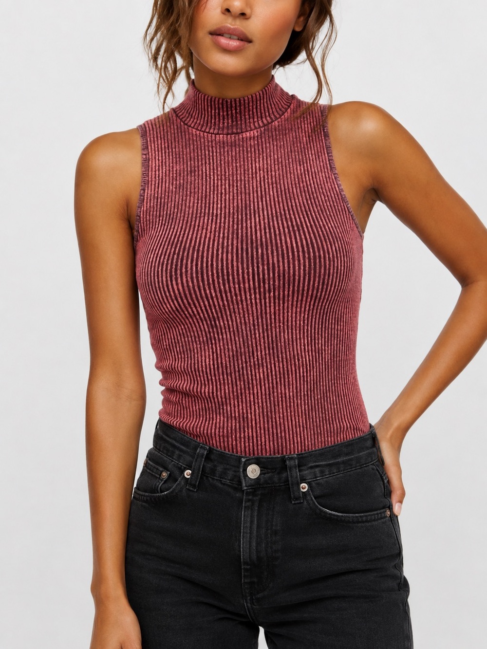 Free People Intimately Seamless Mock Neck Tank XS/S Burgundy